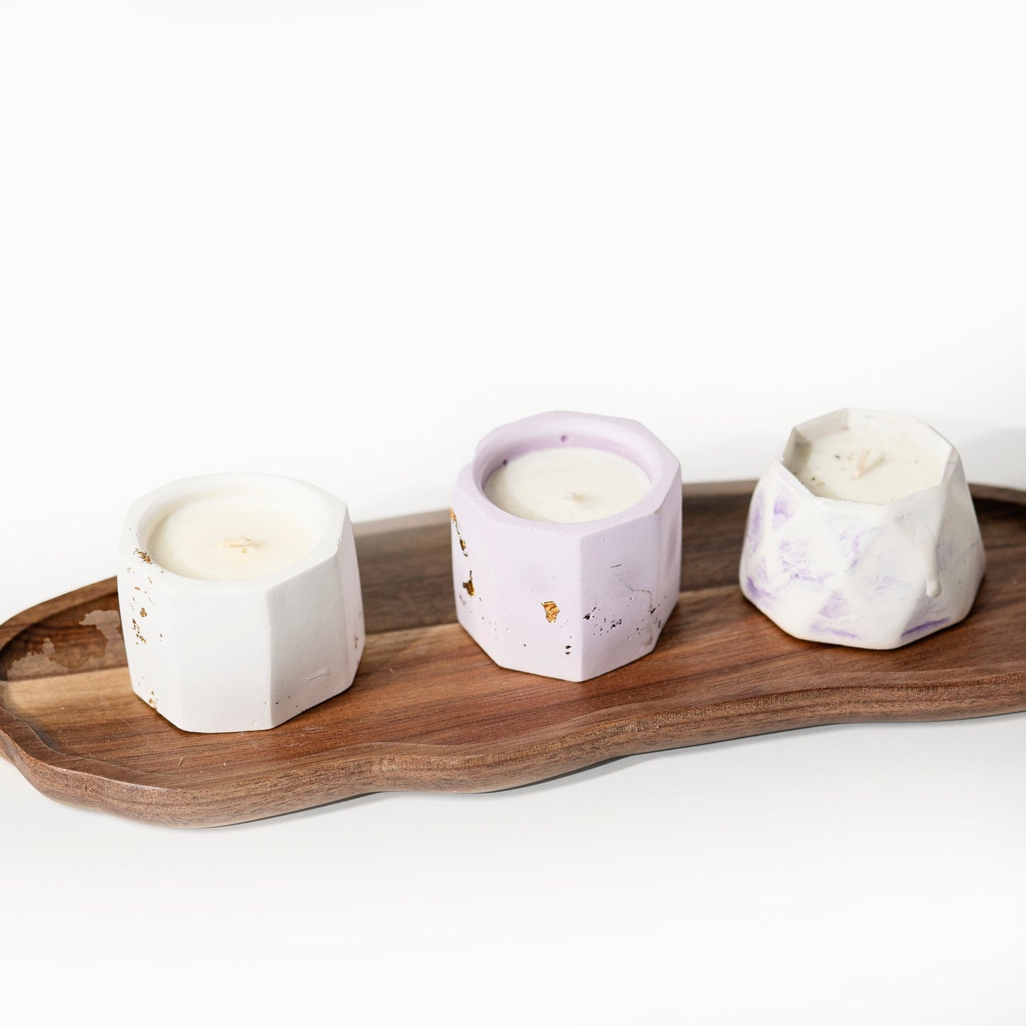 3 - mini Candles and Wooden Tray Set, Unscented - Wonder Candles