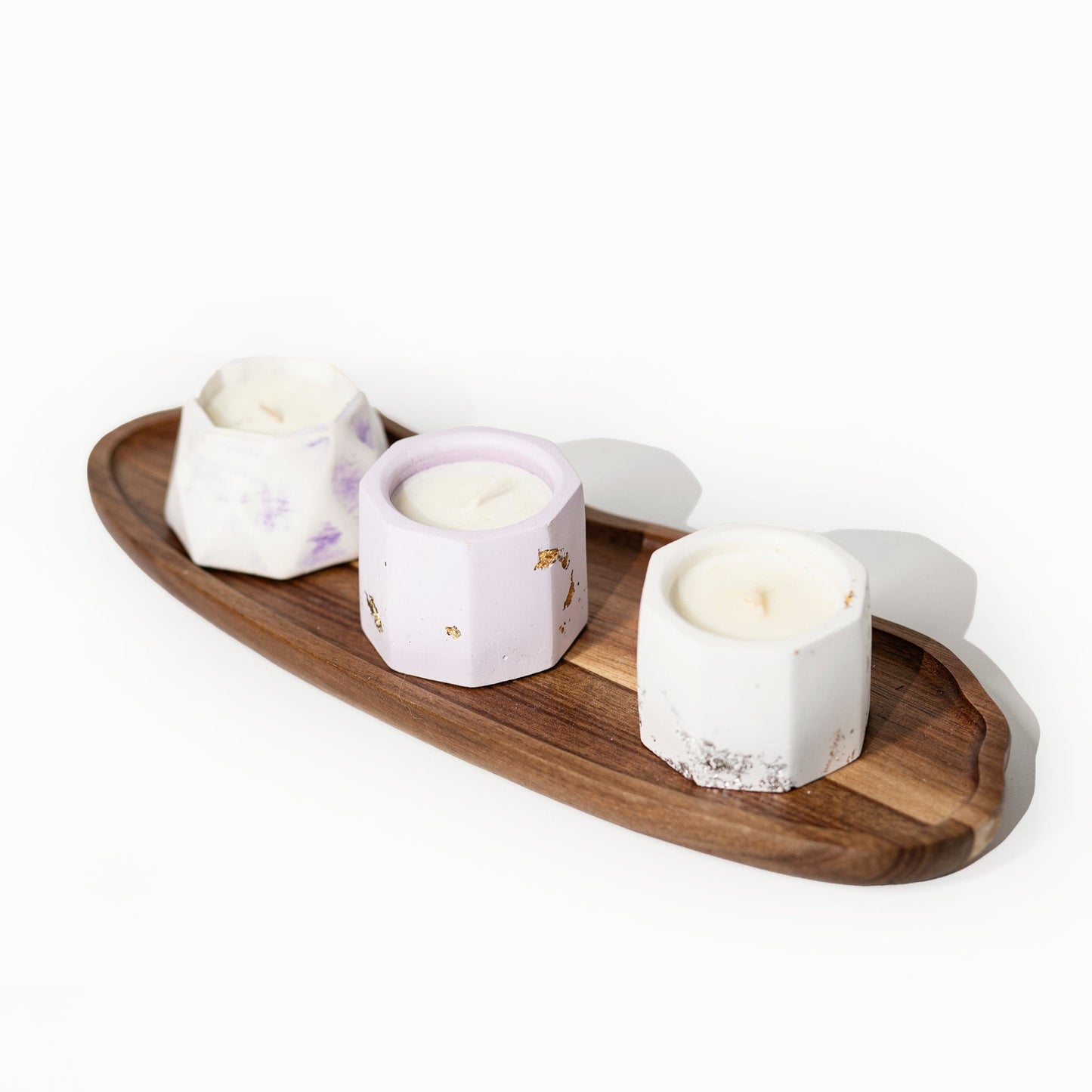 3 - mini Candles and Wooden Tray Set, Unscented - Wonder Candles