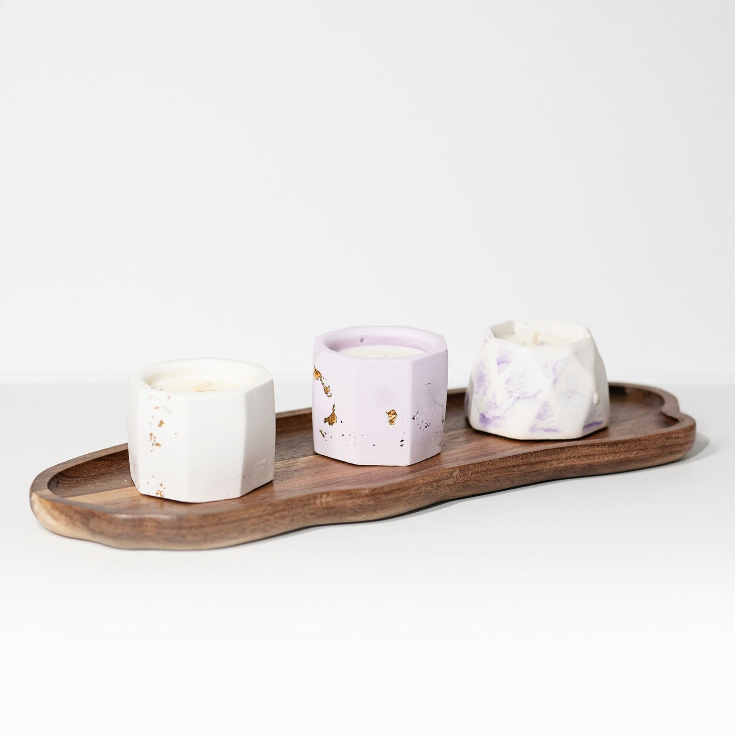 3 - mini Candles and Wooden Tray Set, Unscented - Wonder Candles