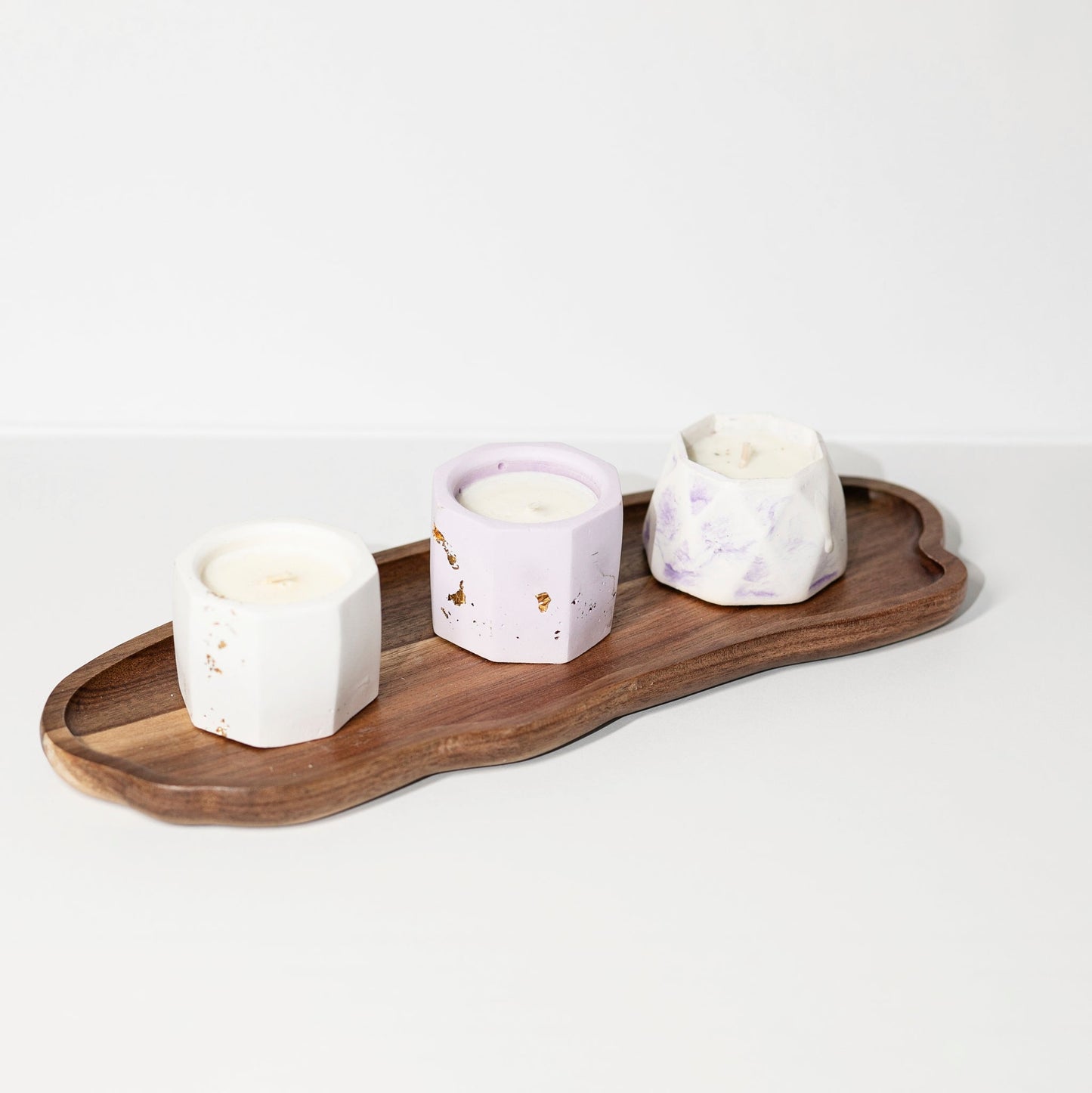 3 - mini Candles and Wooden Tray Set, Unscented - Wonder Candles