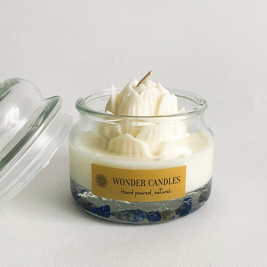 Serenity Candle, Lapis lazuli, Rose Water with Musk - Wonder Candles