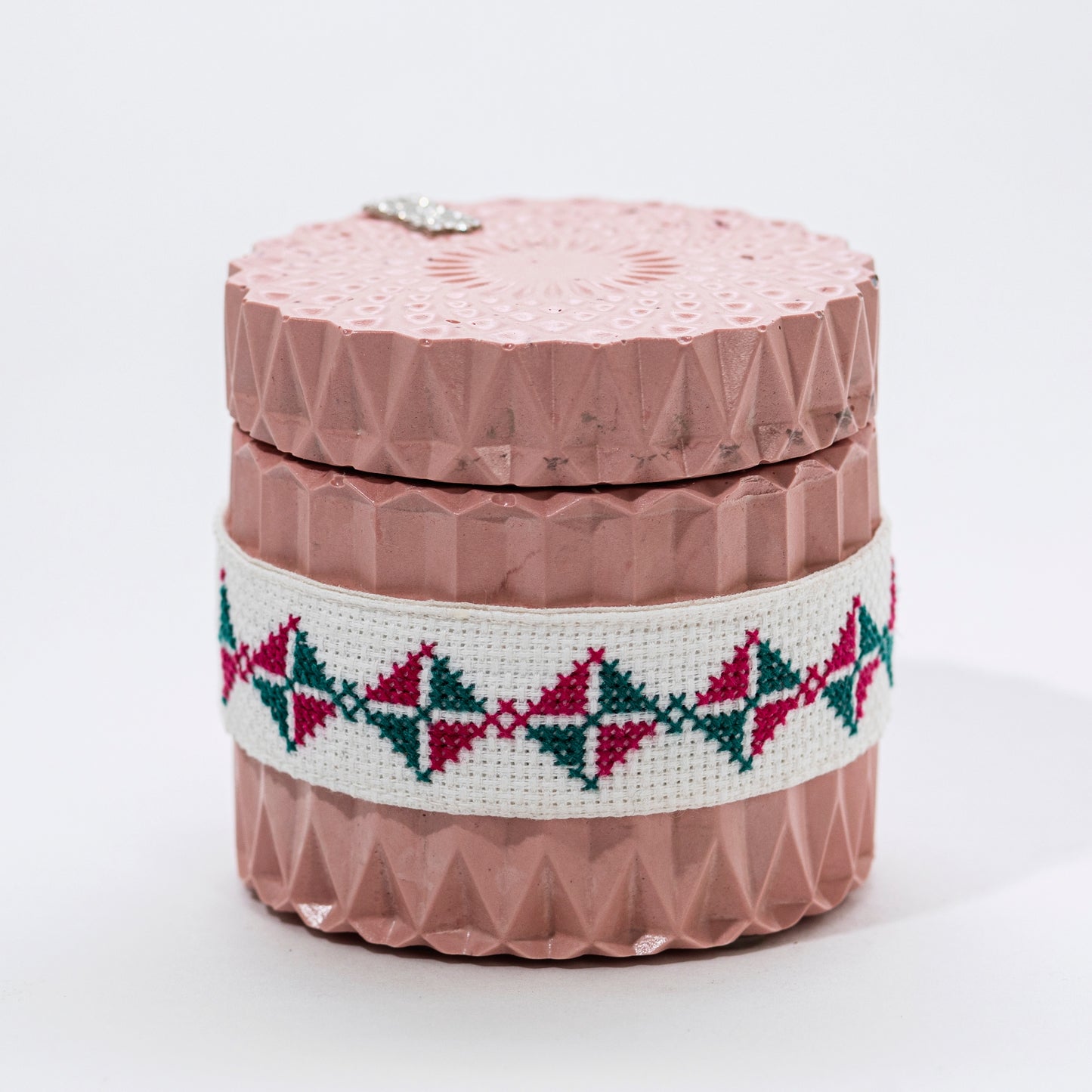 Stone Candle with Embroidered Belt, Pomegranate - Wonder Candles