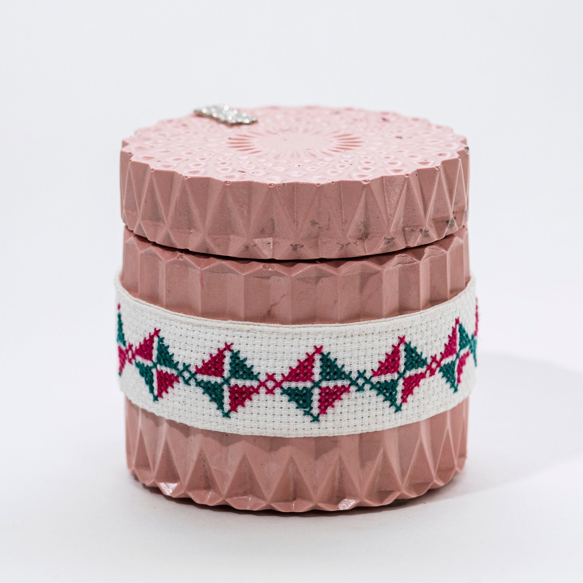 Stone Candle with Embroidered Belt, Pomegranate - Wonder Candles