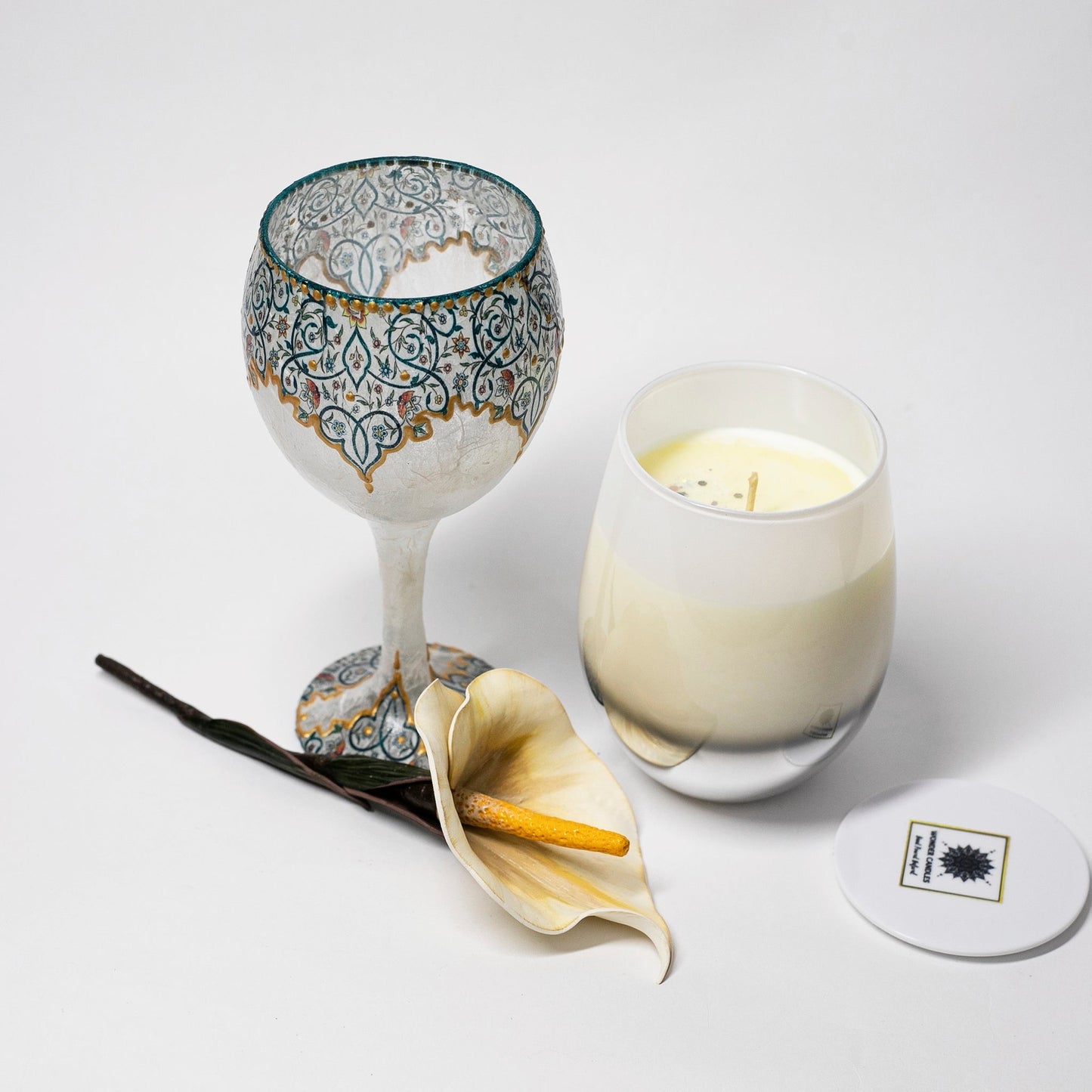 Gift Box with Big Candle and Glass, Indian Nutmeg - Wonder Candles