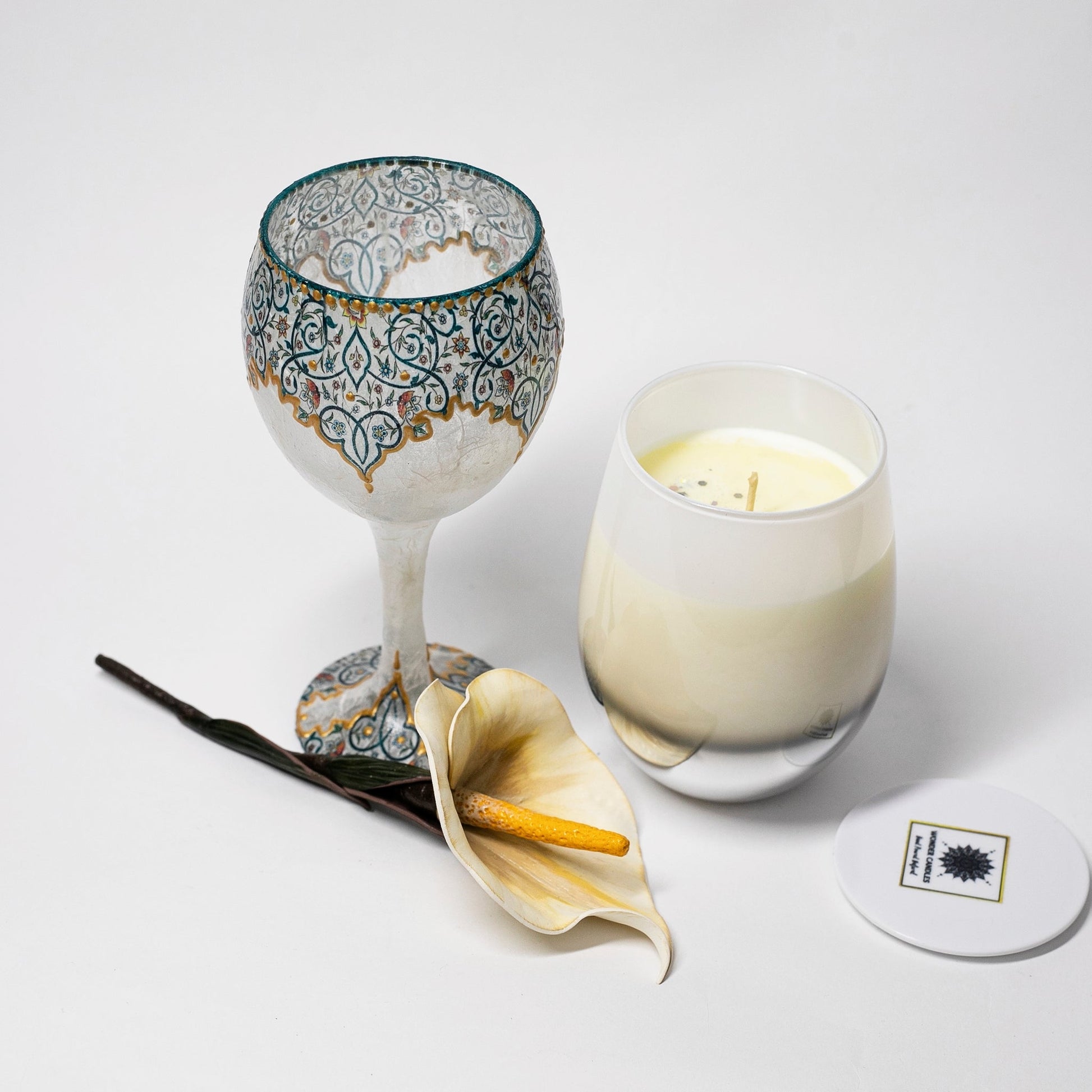 Gift Box with Big Candle and Glass, Indian Nutmeg - Wonder Candles