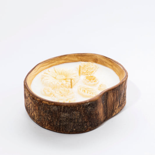 Soy candle in Olive Wood Bowl, Lavender with Herbs (Stress Relief) - Wonder Candles