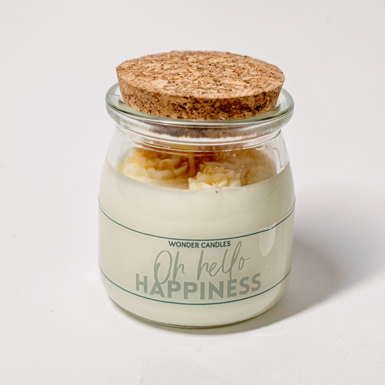 ‘Hello Happiness’ Candle in Small Jar, Vanilla Caramel - Wonder Candles