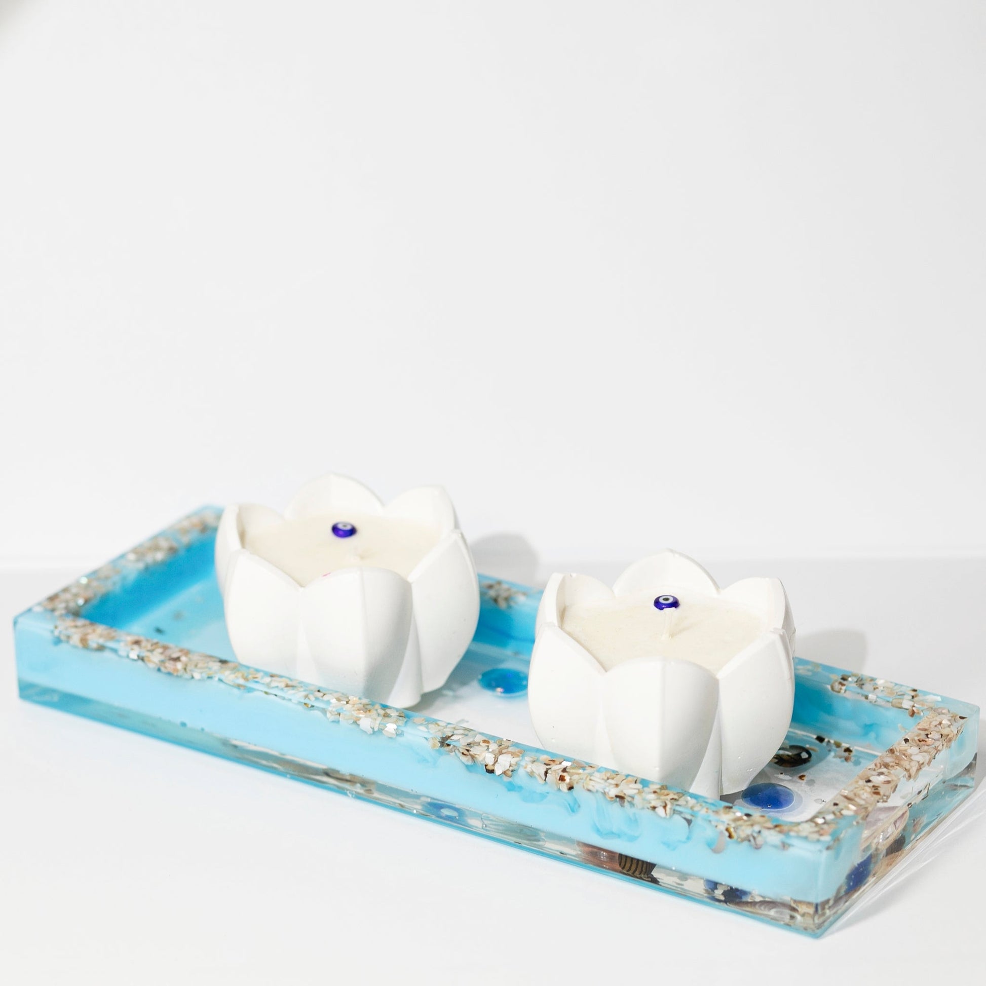 Resin Tray + 2 Lotus Candles Set - Wonder Candles